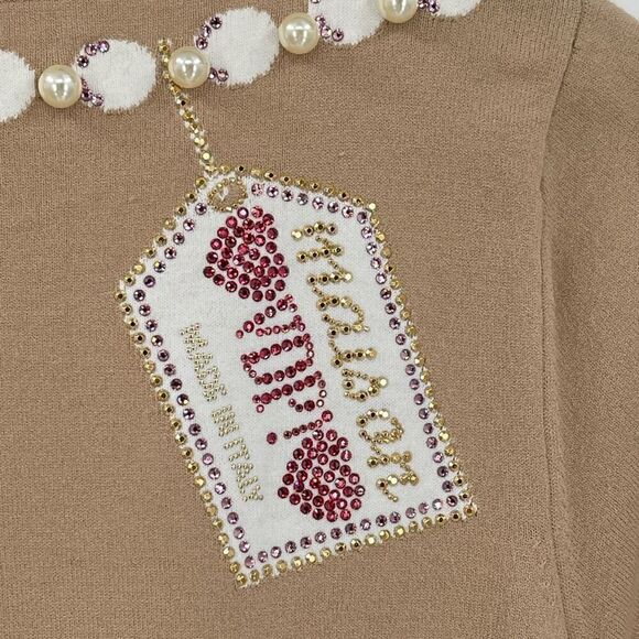 VDP Collection Beaded Rhinestone Pearled Cardigan Sweater Tan Women XS - Picture 3 of 5